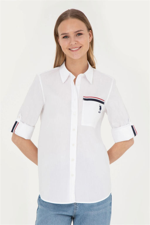 Женская белая рубашка с длинным рукавом - U.s. polo assn фото 8