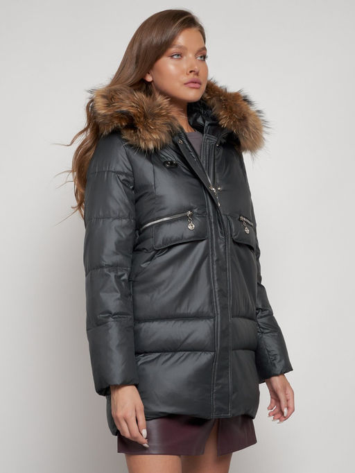 Куртка зимняя женская модная с мехом темно-серого цвета 132298TC - Visdeer фото 12