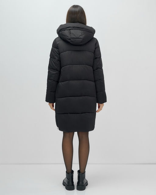 Пальто зимнее утепленное с капюшоном женское черного цвета 7638Ch - Visdeer фото 18