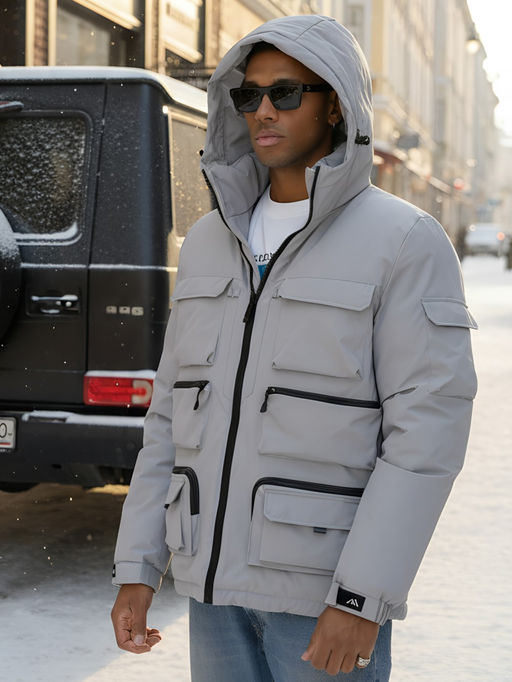 Куртка спортивная мужская зимняя с капюшоном светло-серого цвета 3222SS - Wonderrman фото 20