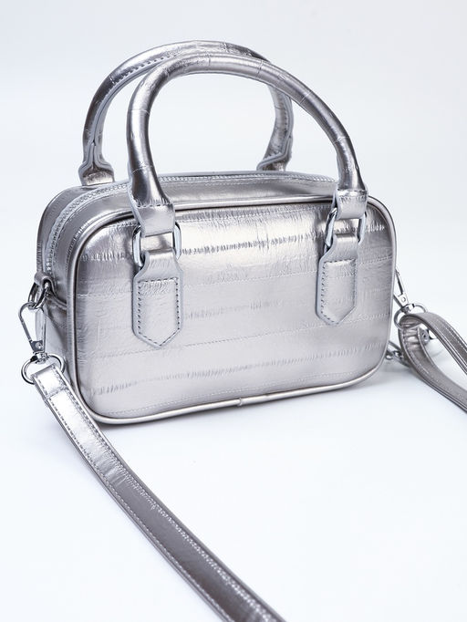 Сумка женская саквояж на молнии, 20×9×12 см, серебристая