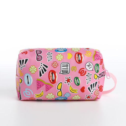 Косметичка на молнии, с ручкой, маленькая, с рисунком Kiss, розовая - Simaland фото 2
