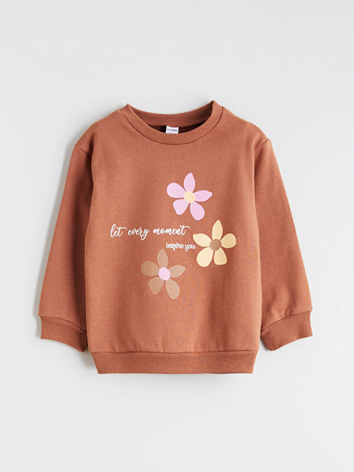 Bisiklet Yaka Bask?l? K?z ?ocuk Sweatshirt 2li