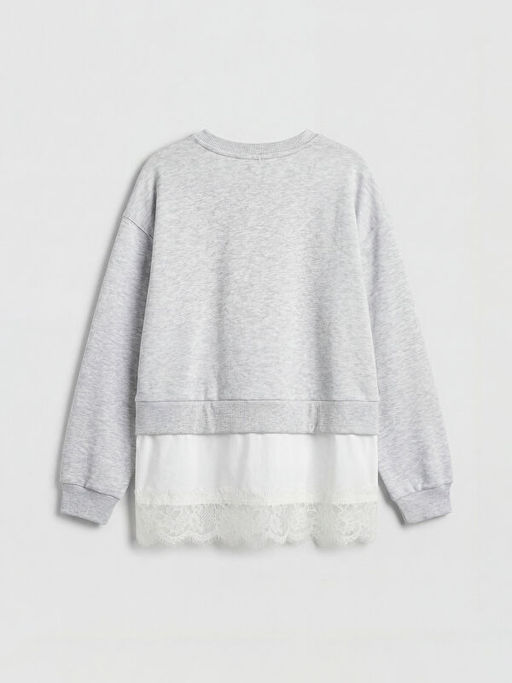 Bisiklet Yaka Dantel Detayl? K?z ?ocuk Sweatshirt