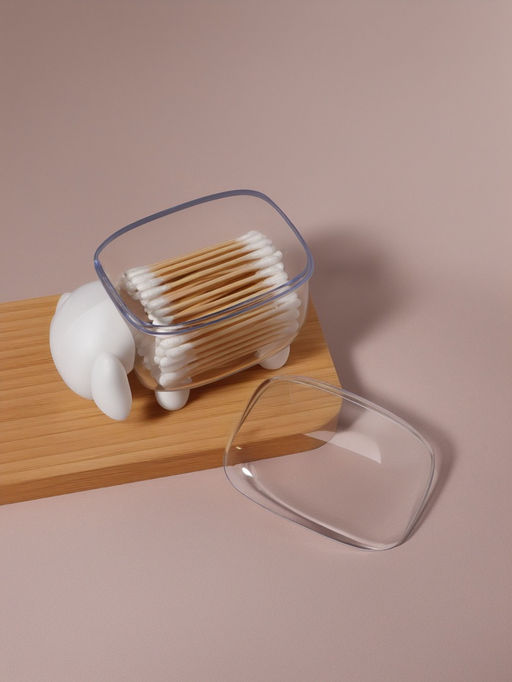 Органайзер для ватных палочек и дисков «Барашек», с крышкой, 12×7.5×8.5 см, прозрачный, белый