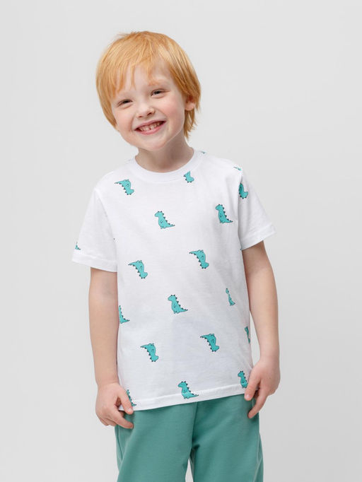 КР 301984/белый,зеленые динозавры фуфайка (футболка) для мал