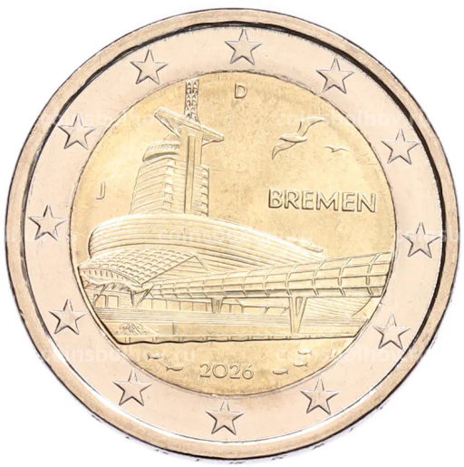 Монета 2 евро 2026 года J Германия Федеральные земли Германии Бремен, музей климатических зон
