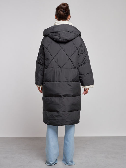 Пальто утепленное молодежное зимнее женское черного цвета 52393Ch - Mtforce фото 5