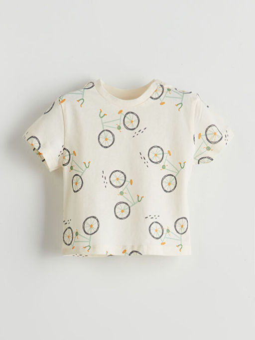 Bisiklet Yaka K?sa Kollu Bask?l? Erkek Bebek Ti??rt 2li