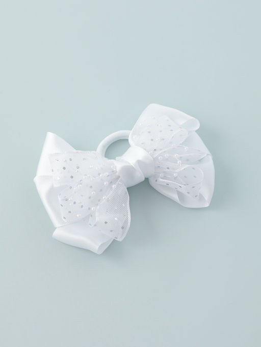 Цена за 6 шт. Бант для волос на резинке «Школьница», маленькие бусинки и блёстки, 12 см, белый