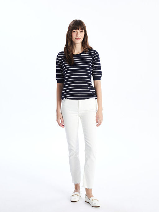 Bisiklet Yaka ?izgili K?sa Kollu Kad?n Triko Kazak - Waikiki фото 3