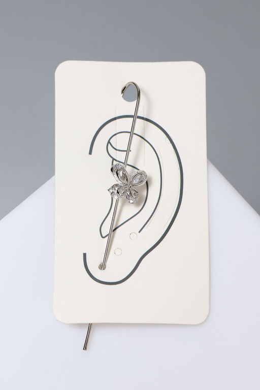 Серьга кафф «Бабочка», цвет белый в серебре