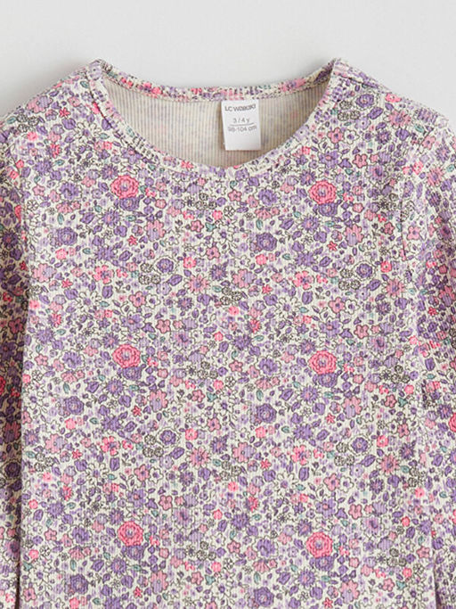 Bisiklet Yaka ?i?ekli K?z ?ocuk Ti??rt