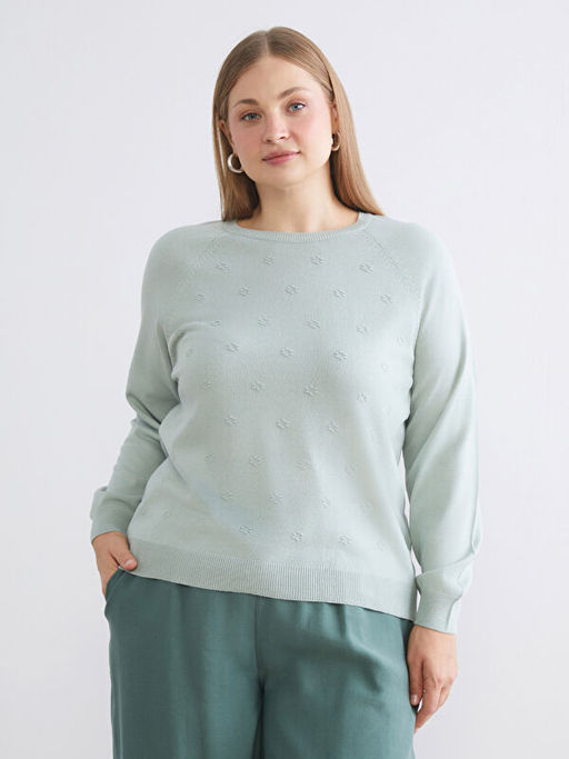 Bisiklet Yaka ?i?ekli Kad?n Triko Kazak