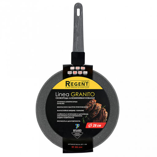 Сковорода с антипригарным покрытием Granito д28см, h5,2см, s2,6мм, дно s3,2мм, индукционное дно д20,5см, кованный алюминий, бакелитовая ручка с покрытием soft-touch, Regent (Китай) Подходит для всех видов плит, включая индукционную. - Домашняя мода фото 2