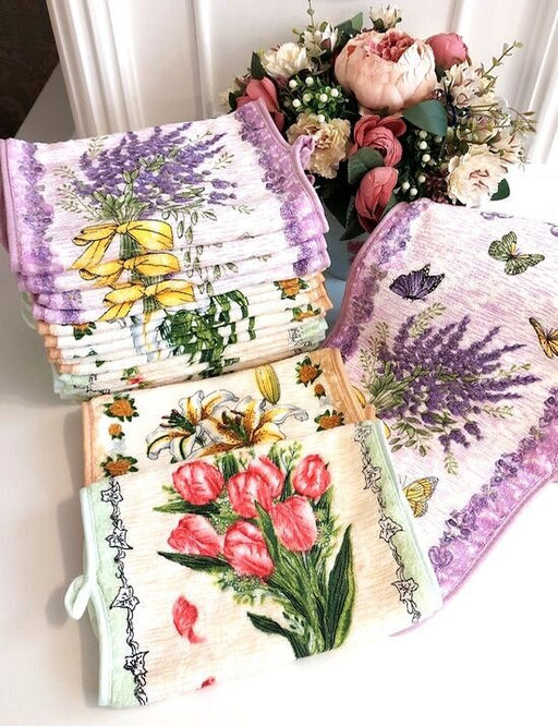 Полотенце из микрофибры Весенние цветы с атласной каймой 25*50 см.