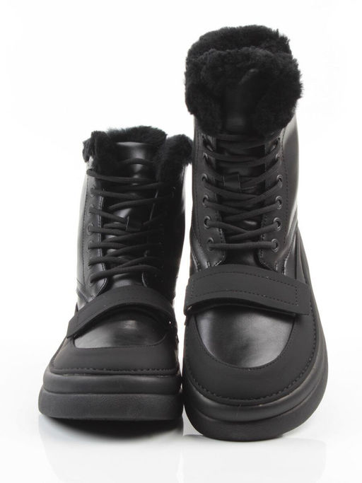 04-PAJ76-1Z BLACK Ботинки зимние женские (натуральная кожа, натуральный мех, 100% шерсть)