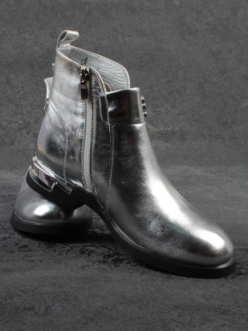 01-B48B-87C GREY/SILVER Ботинки демисезонные женские (натуральная кожа, байка)