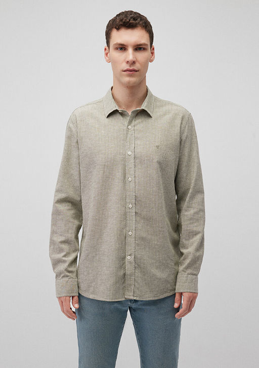 Cizgili Yesil Tencel TM Lyocell Gomlek - Mavi фото 3