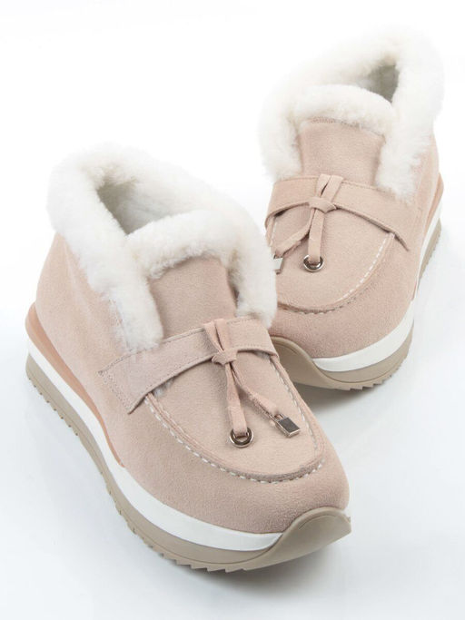 04-5520-7 LT. BEIGE Ботинки зимние женские (натуральная кожа, 100% шерсть)