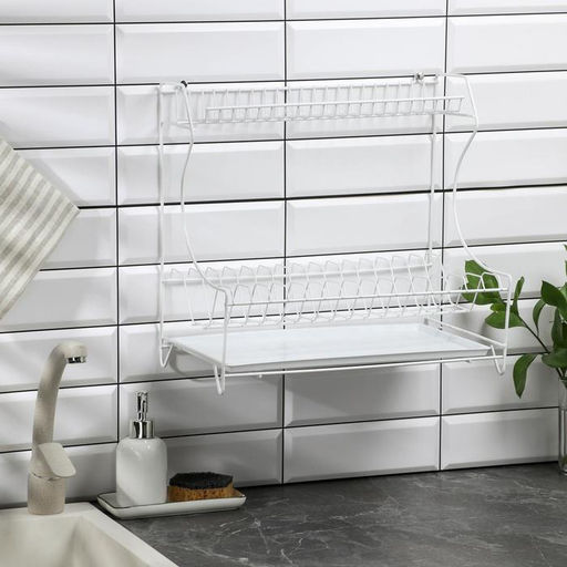 Сушилка для посуды с поддоном 2-х ярусная, настольно-настенная, 39.5×25×38 см, белый