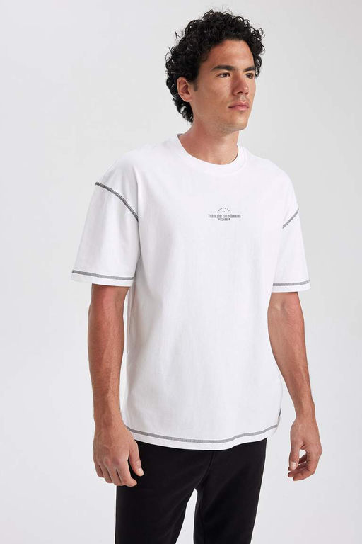 Футболка Comfort Fit с круглым вырезом и короткими рукавами из 100% хлопка с принтом - Defacto фото 7