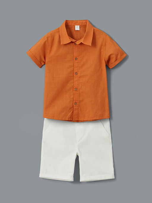 K?sa Kollu Basic Erkek Bebek G?mlek ve ?ort 2li Tak?m