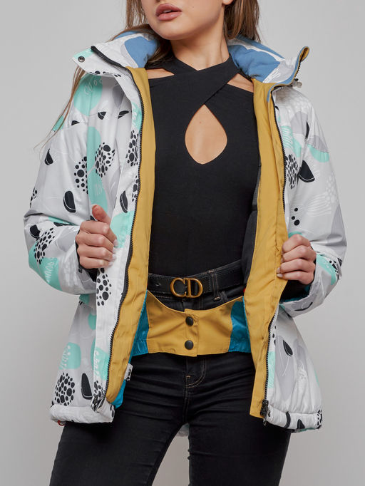 Горнолыжная куртка женская зимняя серого цвета 2302-1Sr