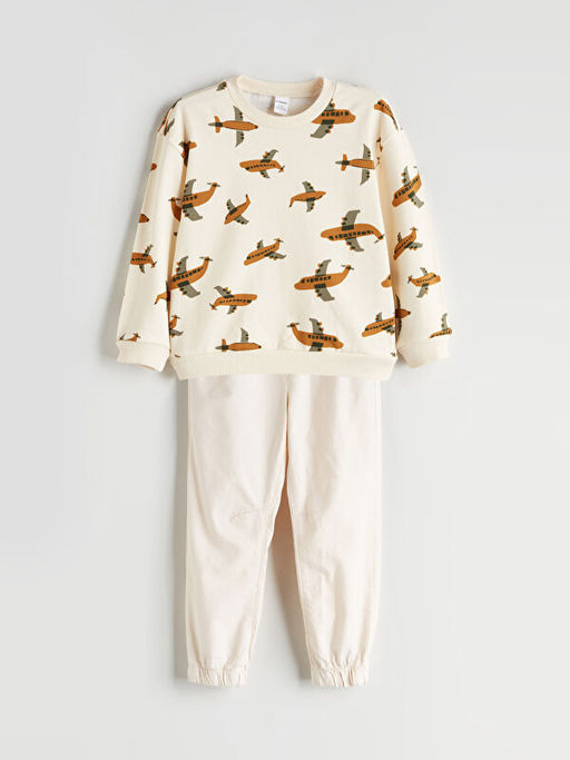 Bask?l? Erkek ?ocuk Sweatshirt ve Pantolon 2li