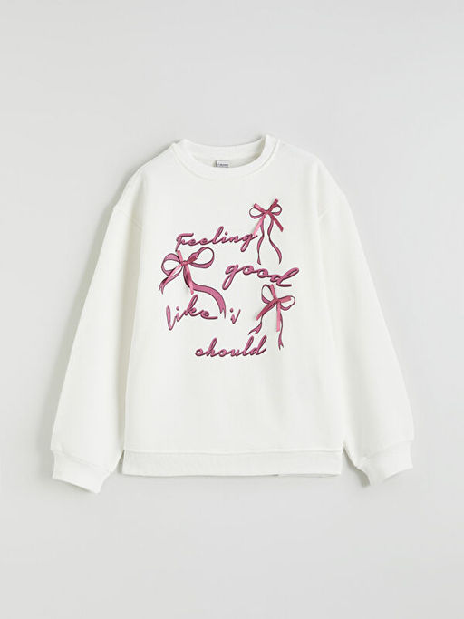 Fiyonk Bask?l? K?z ?ocuk Sweatshirt