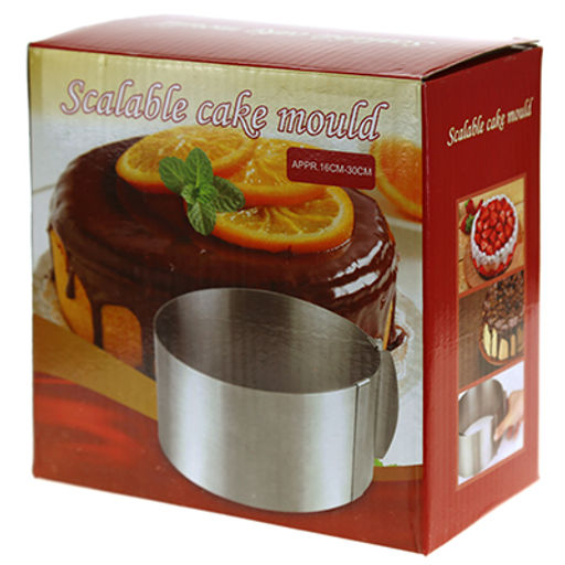 Форма кондитерская из нержавеющей стали для торта, раздвижная, д16-30см h8см, с мерной шкалой, цветная коробка (Китай) - Домашняя мода фото 3