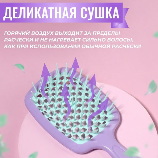 Расчёска массажная, широкая, вентилируемая, 8.5×20.5±1 см, сиреневая, бирюзовая