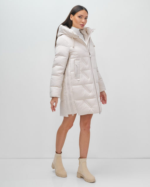 Куртка зимняя женская классическая с капюшоном бежевого цвета 7671B - Visdeer фото 18