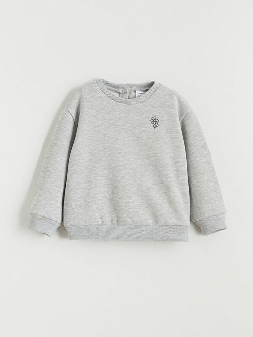 Bisiklet Yaka ?i?ekli K?z ?ocuk Kal?n Sweatshirt