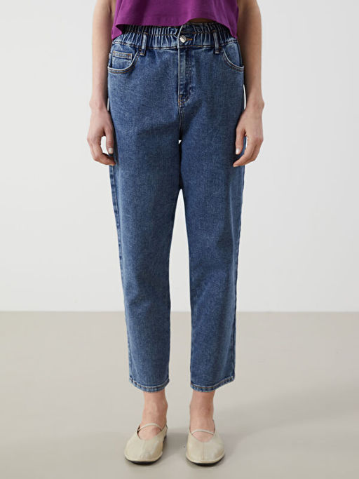Beli Lastikli Slim Mom Kad?n Jean Pantolon