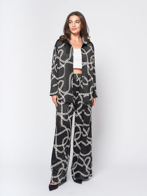 Блуза черного цвета в пижамном стиле с принтом - 1001dress фото 3