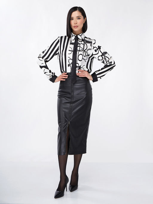 Блузка из атласной ткани OD-887-1 черно-белая - Tantino фото 3