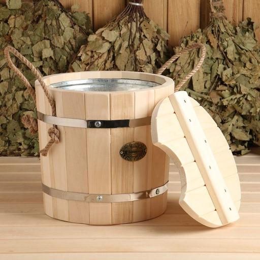 Запарник - ведро для бани и сауны, 7 л, липа, оцинкованная вставка, с крышкой, «Добропаровъ»