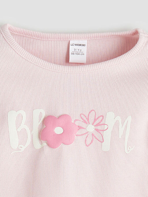 Bisiklet Yaka Bask?l? K?z ?ocuk Ti??rt