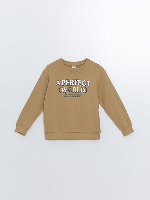 Bisiklet Yaka Bask?l? Uzun Kollu Erkek ?ocuk Sweatshirt