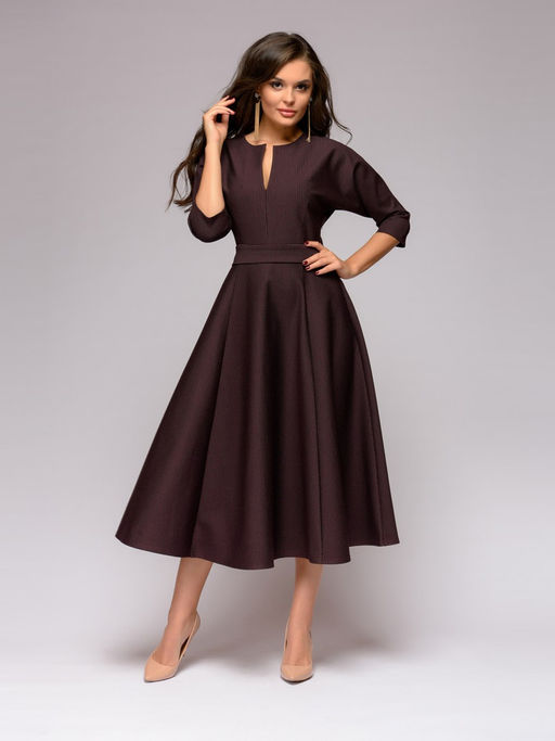 Платье винного цвета длины миди с рукавами летучая мышь - 1001dress фото 2