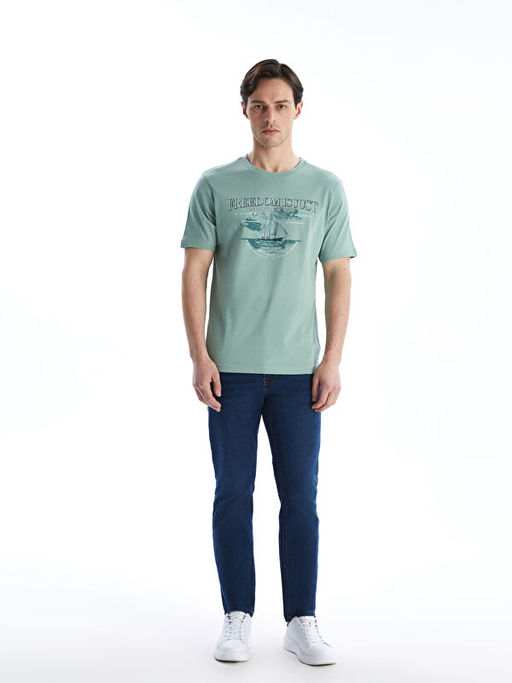 Bisiklet Yaka K?sa Kollu Bask?l? Penye Erkek Ti??rt