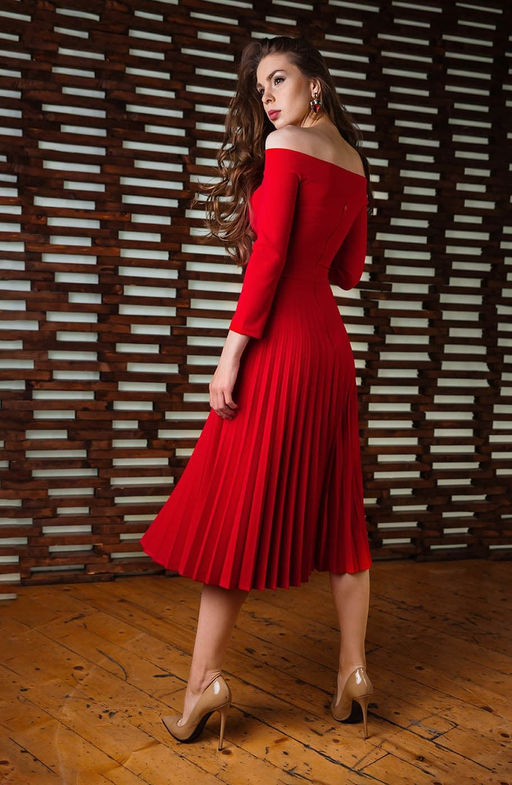 Платье с юбкой гофре красный - Donna saggia фото 4