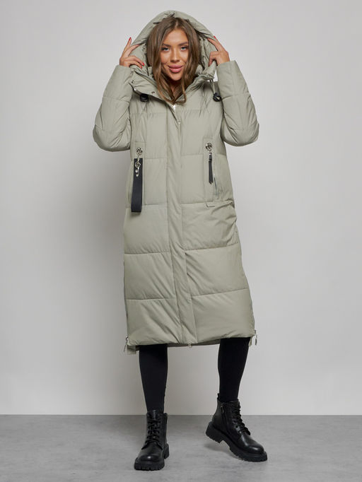 Пальто утепленное молодежное зимнее женское зеленого цвета 52351Z - HULDLUCK фото 5