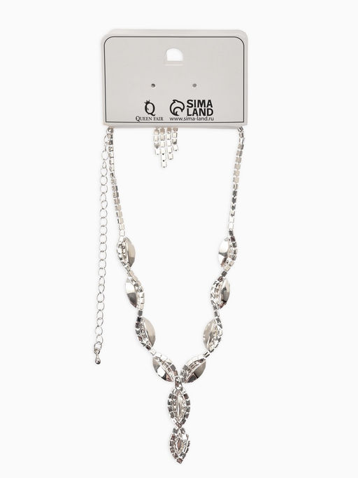 Набор 2 пред-а: серьги, колье "Вечерний шик" лепестки, цвет бело-тёмно-синий в серебре