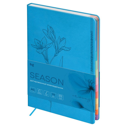 Еженедельник BG 2026г. А60+, 80л. кожзам "Season. Crocus" (Wd_66081) голубой, дизайнерский вырубной блок