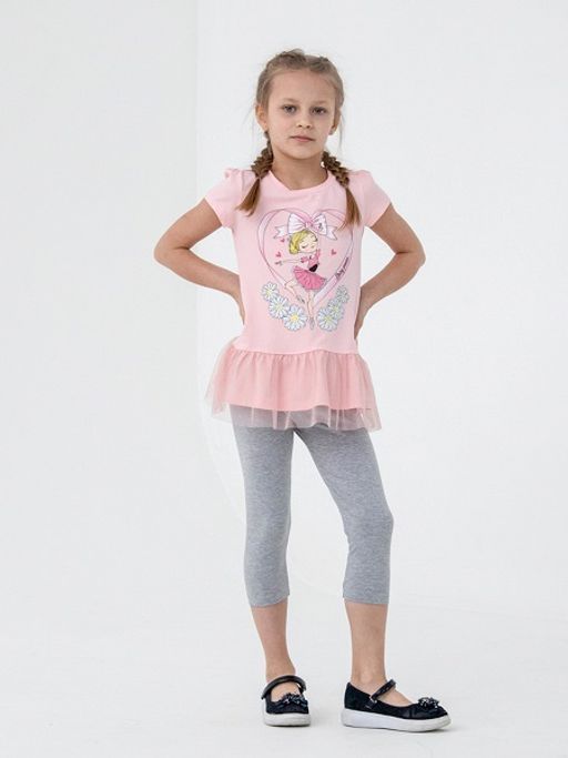 CRB wear/CSKG 90089-27-311 Комплект для девочки (платье модель "туника", бриджи),розовый/Ex.Cherubino