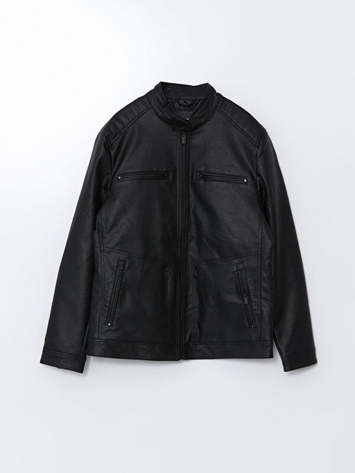 B?y?k Beden Standart Kal?p Biker Yaka Erkek Deri G?r?n?ml? Mont
