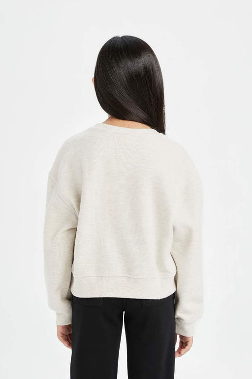 Толстовка из ткани селаник с надписью Relax Fit для девочек и принтом с круглым вырезом - Defacto фото 5