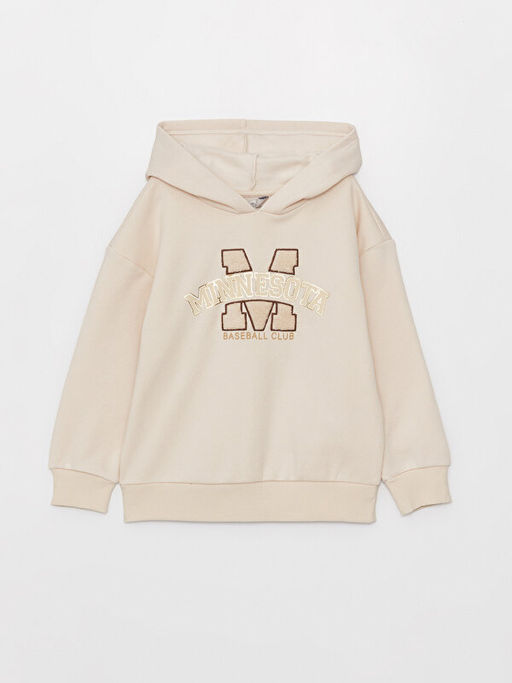 Bask?l? Uzun Kollu K?z ?ocuk Hoodie